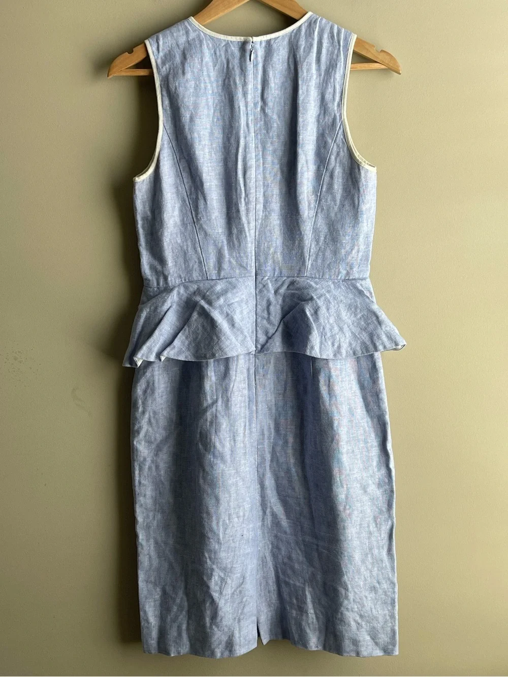J. Crew Light Blue 100% Linen Sleeveless Peplum Midi Dress